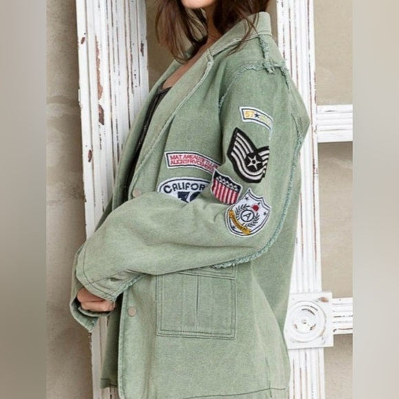 Kennedy Distressed Long Sleeve Military Jacket in Matcha - Picture 14 of 16